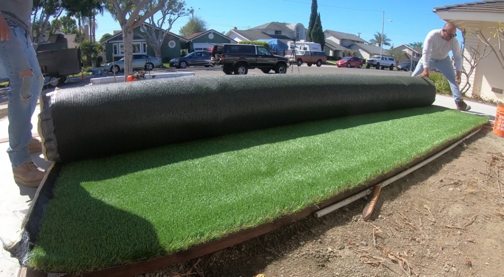 Professional artificial grass installation crew working in Burbank, CA