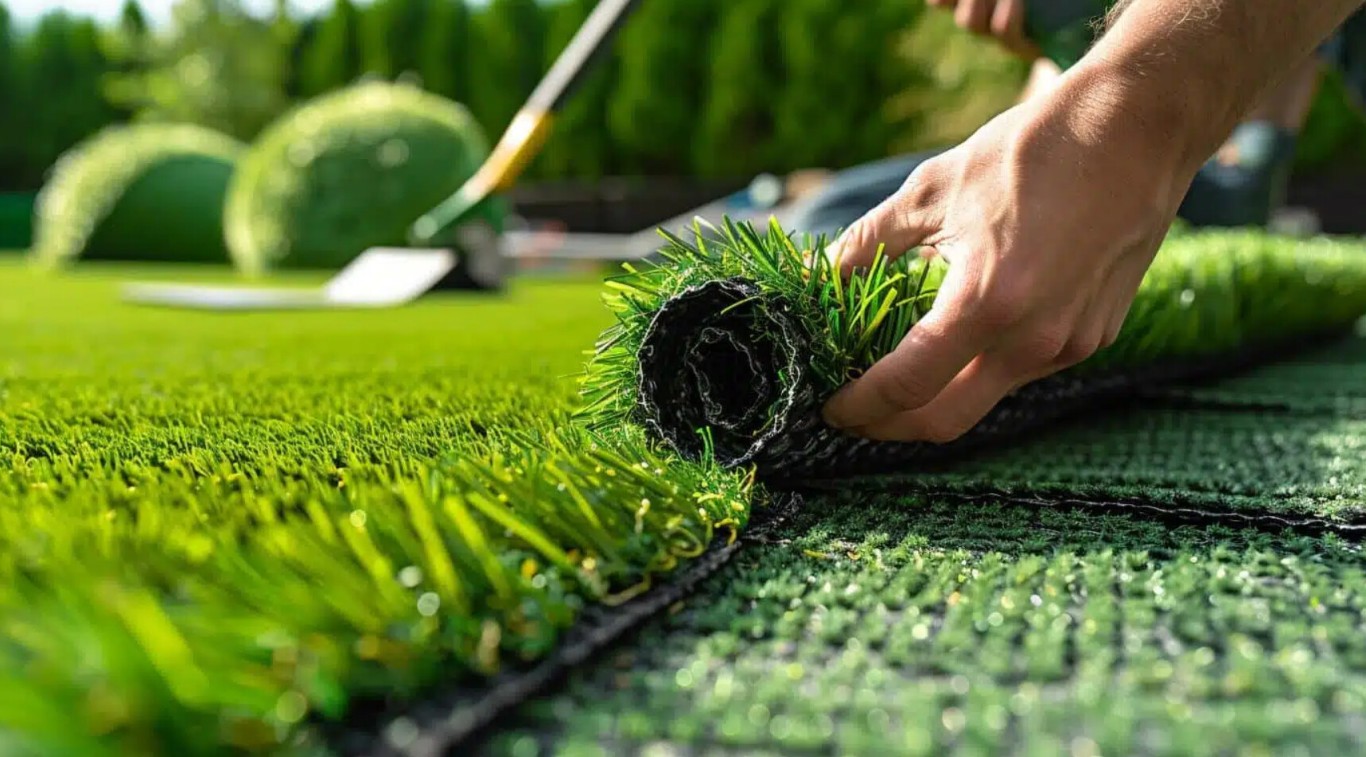 Pet-safe artificial grass with advanced drainage system installation